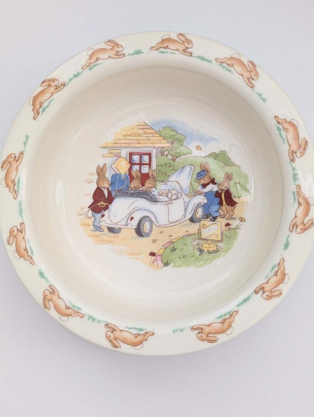 Vintage 1936 Royal Doulton Bunnykins Bone-China Bowl w/Gas Station Scene